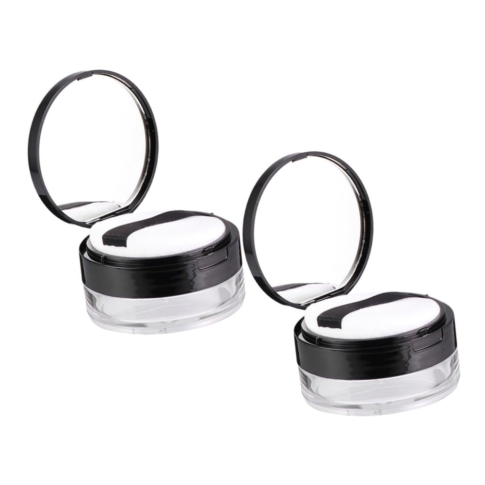 Mikinona Portable Loose Powder Containers with Elastic Mesh, Set of 2, Built-In Mirror, 20 g Capacity