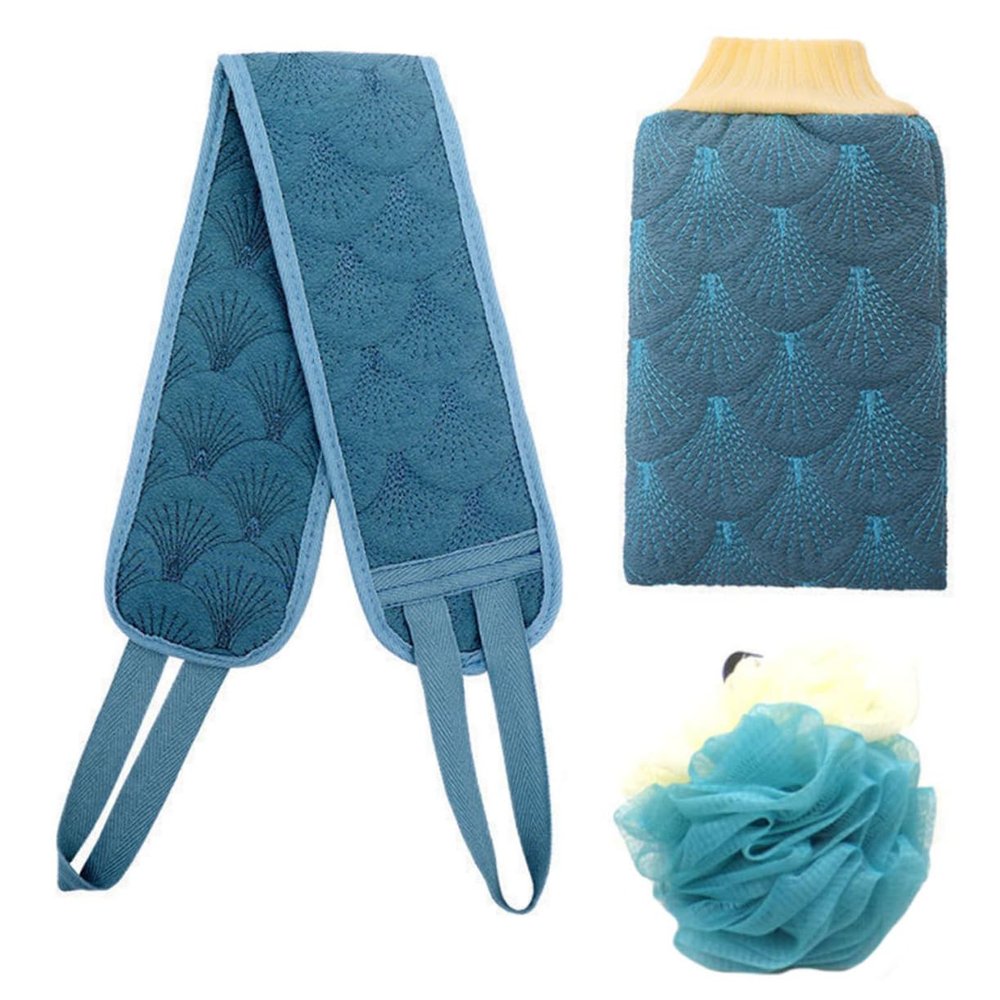 BELLIFFY 3-Piece Polyester and Cotton Shower Loofah Set with Back Scrubber Straps