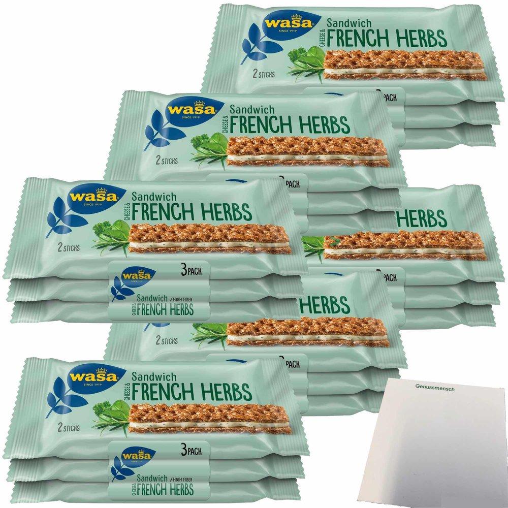 Wasa Cheese & Fine Herbs Crispbread Sandwich, 6-Pack (6 x 90 g) + usy Block