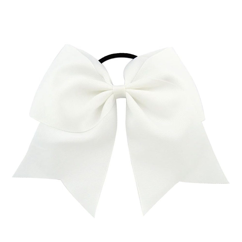 Large White Hair Tie with Bow Knot, Stretchy, Adjustable, Hookless