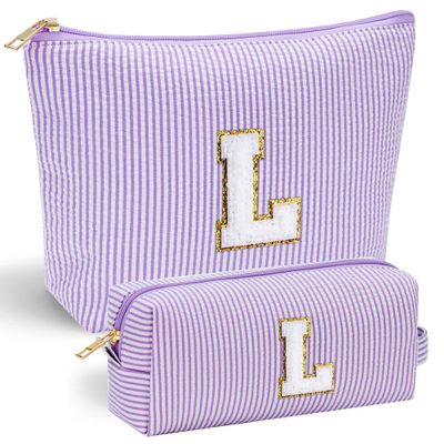 Parima Personalized Makeup Bags for Girls and Women, Initial L, Travel Cosmetic Pouches