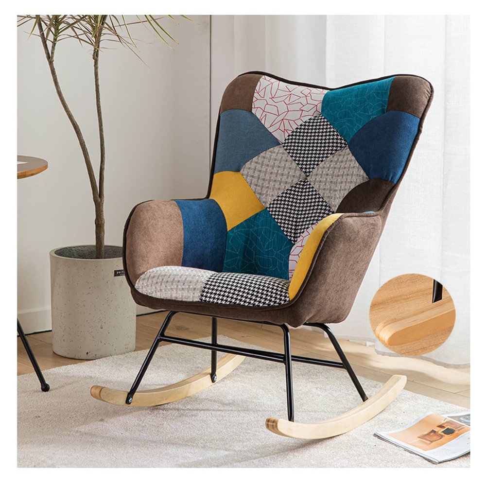 GXXINGIN Patchwork Rocking Nursing Chair with Footstool