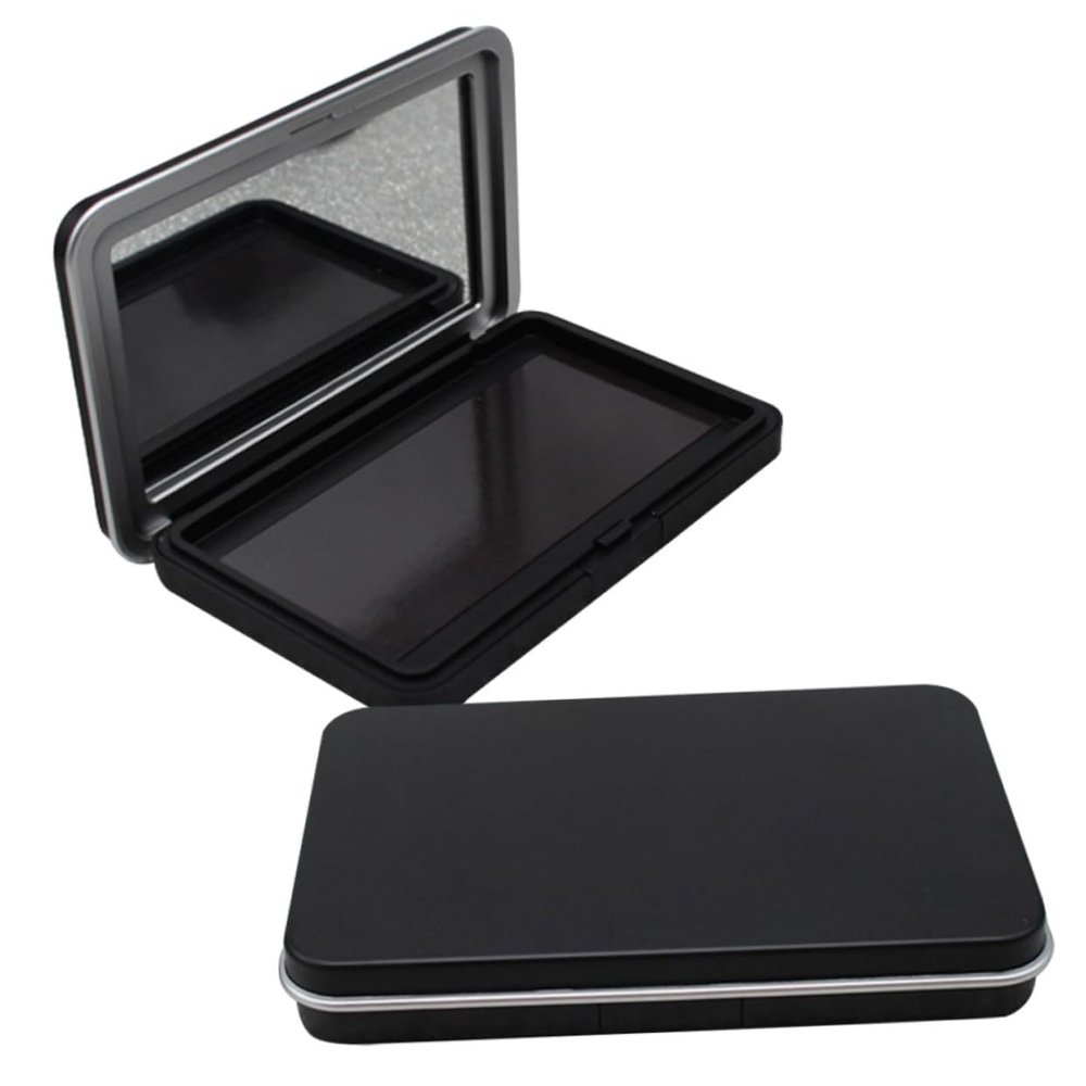 2 Empty Eyeshadow Cases with Mirror, Black Plastic, Compact