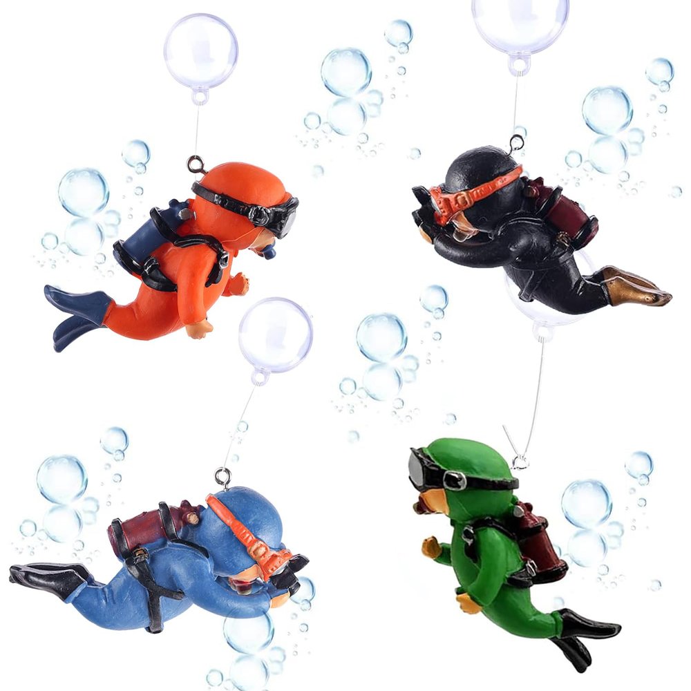 Bssowe 4-Piece Small Diver Aquarium Ornaments