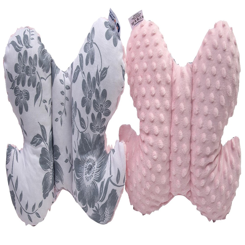 Medi Partners Baby Butterfly Neck Pillow, Cotton/Minky, Berry with Pink Minky