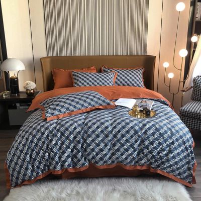 FBHDKJNFG BedLooms 4-Piece Double Bedding Set, Four-Season Universal Pure Cotton Wide-Edge Style