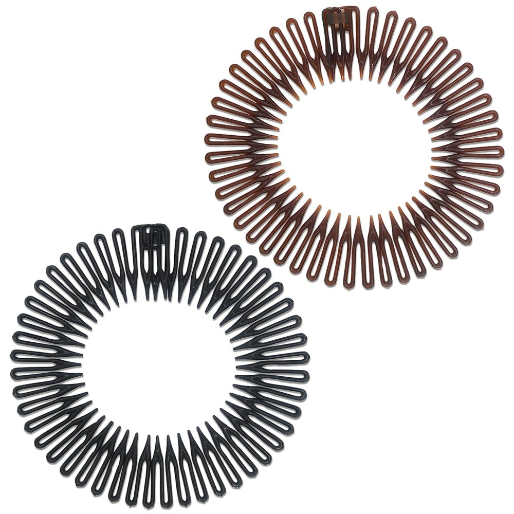 Jaasuee Classic Nylon Headband for Women, Flexible, Toothed, for All Hair Types (Brown + Black)