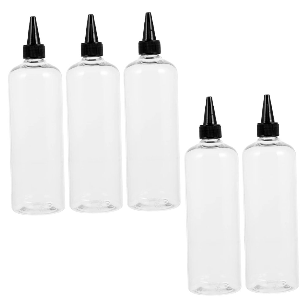 Hair Dye Applicator Bottles, 500 mL, Round-Shoulder Plastic, 5-Piece Set