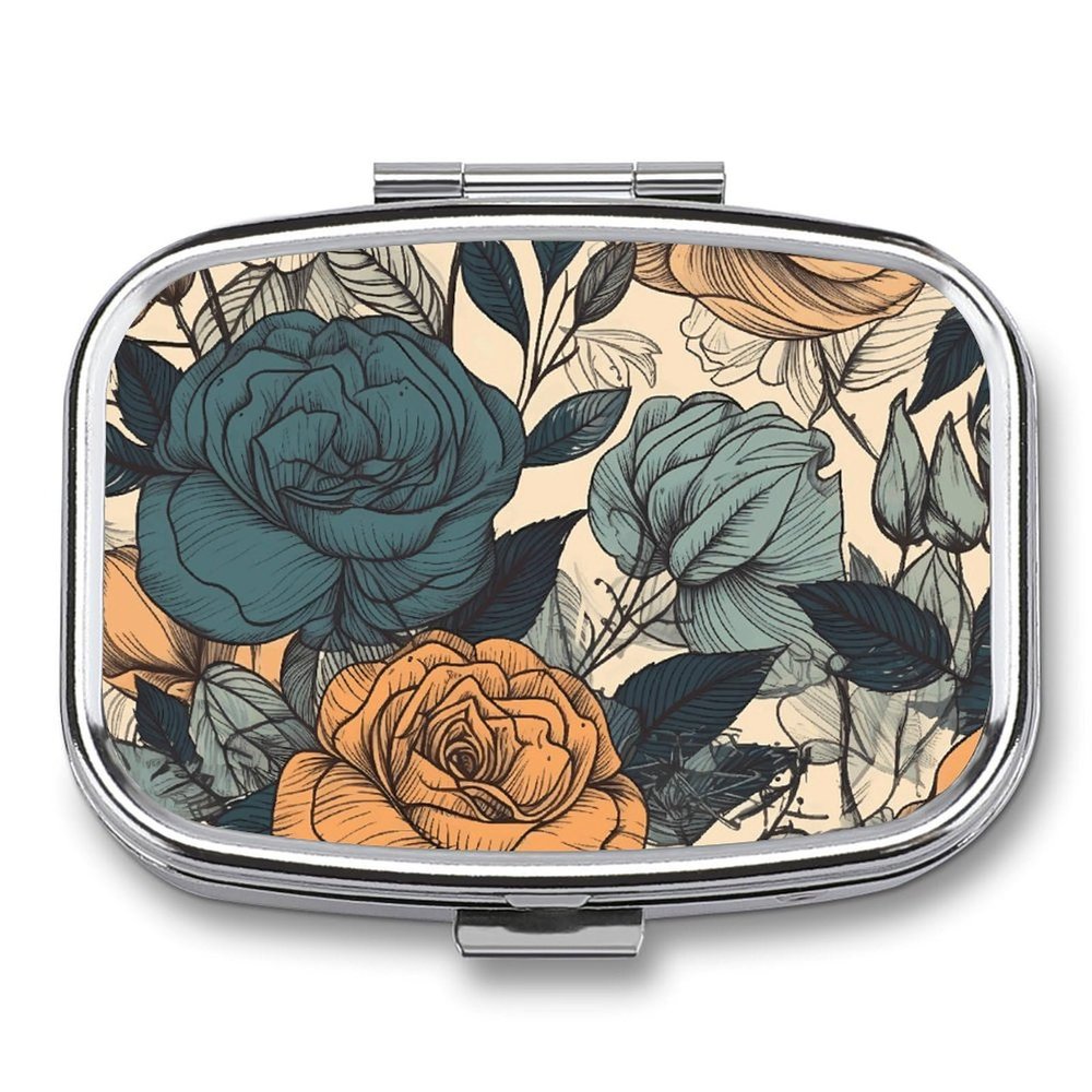 Waterproof Pill Organizer with 2 Compartments ({designName}), Metal Travel Medication Box