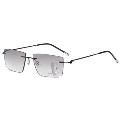 Lanomi Rimless Progressive Reading Glasses for Men, Rectangular, Gradient Gray Lenses, Blue Light Filter, 2.5