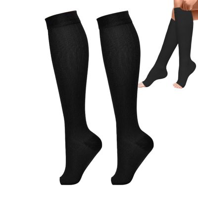 High-Compression Open-Toe Calf Socks, Black, Medium