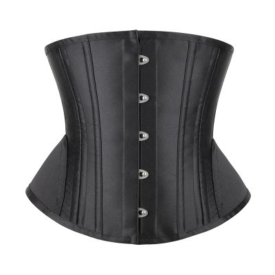 GMDNS Women's Satin Underbust Corset with 24 Steel Bones, XXS-3XL, Black