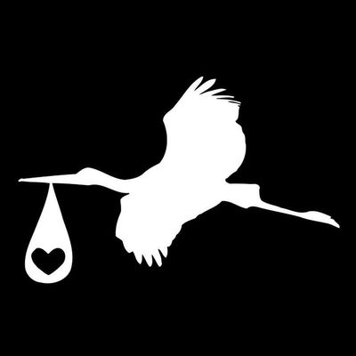 JIFENLI Stork Baby Car Sticker, 7.1 x 4.6 in, Vinyl, Black/Silver