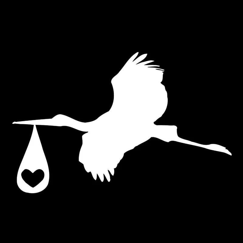 JIFENLI Stork Baby Car Sticker, 7.1 x 4.6 in, Vinyl, Black/Silver
