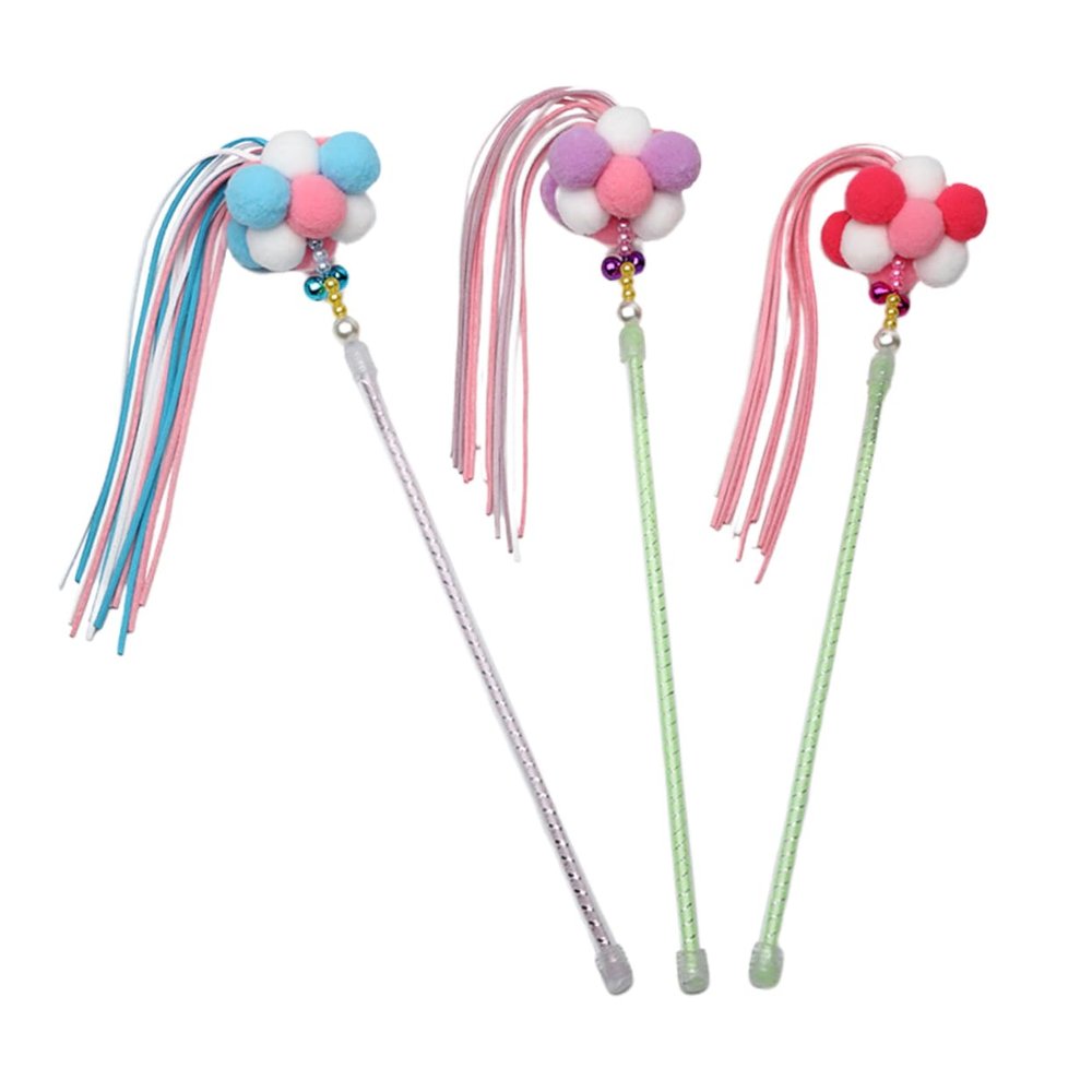 CORHAD Cat Teaser Toy with Plush Ball and Tassel, 3-Piece Set