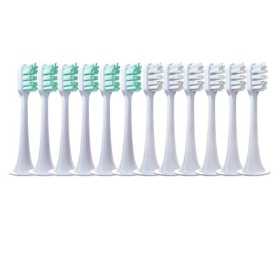 WENH 12-Pack Replacement Brush Heads for T300/T500/T700 Sonic Electric Toothbrushes, Soft Bristles, Vacuum-Sealed Package (6 Green, 6 White)