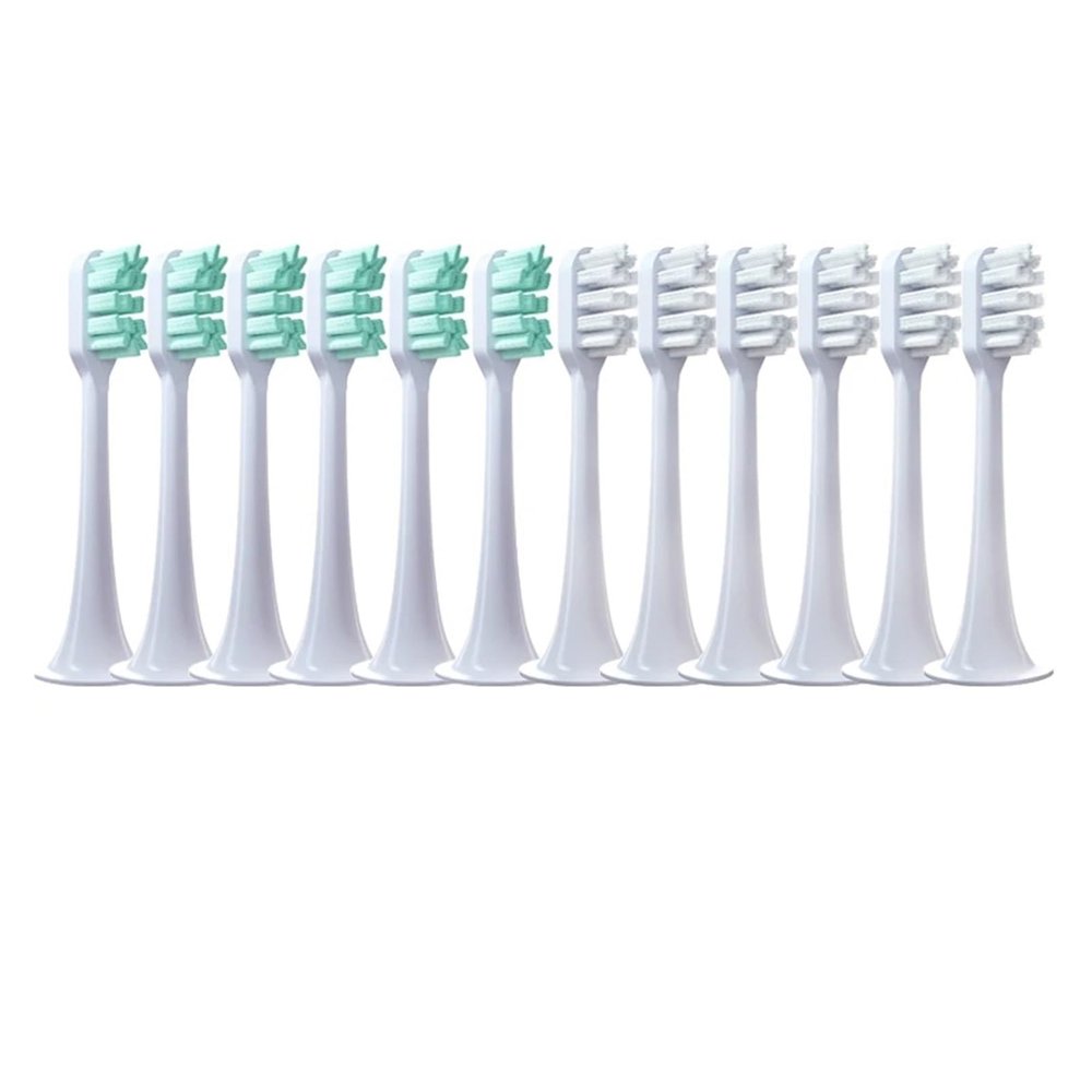 WENH 12-Pack Replacement Brush Heads for T300/T500/T700 Sonic Electric Toothbrushes, Soft Bristles, Vacuum-Sealed Package (6 Green, 6 White)