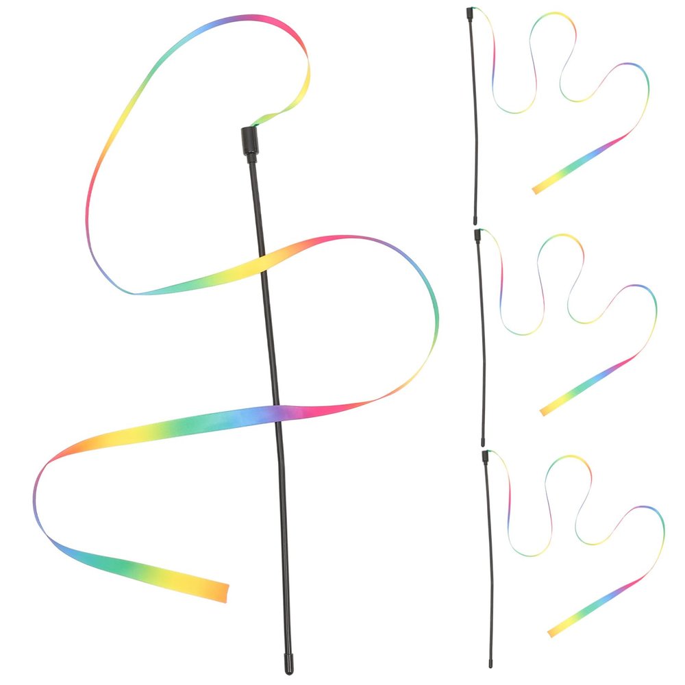 SEWOART 4-Piece Interactive Cat Toy Rainbow Ribbon Wand