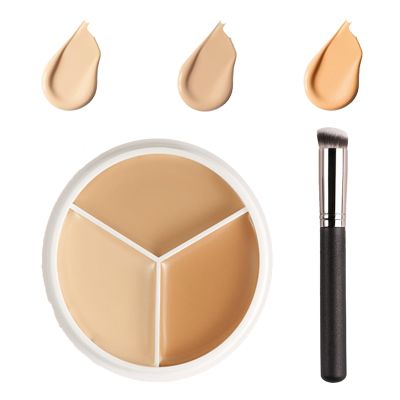 3-Color Concealer for Dark Circles and Blemishes, Full-Coverage Color Corrector Palette, 3-in-1 Contour and Brighten, Long-Lasting and Waterproof (A, 1 pc)
