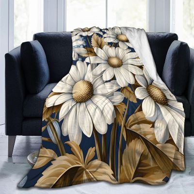 Mexpekil Boho Blanket with Daisy Motif, Soft Fluffy Flannel Fleece, 150 x 125 cm