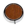 Round Pill Case with Brown Wood Pattern, 3 Compartments, Portable Travel Organizer view 1