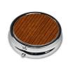 Round Pill Case with Brown Wood Pattern, 3 Compartments, Portable Travel Organizer view 2