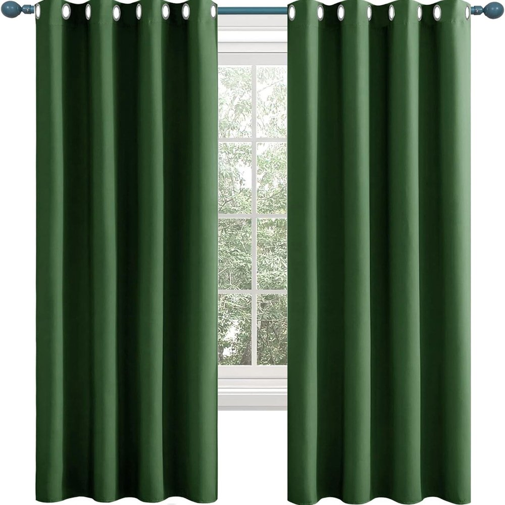 Blackout Curtains 95 x 160 cm, Dark Green, 2-Piece Set