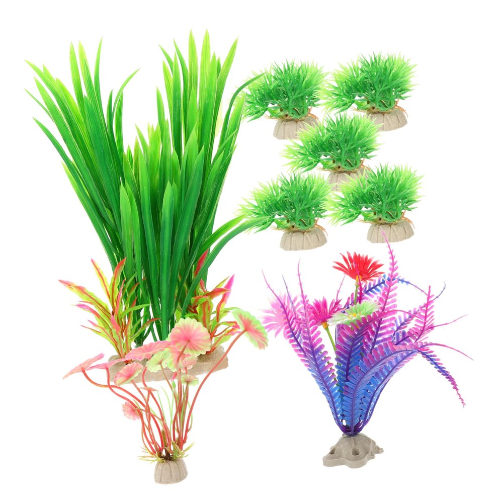Hohopeti 8-Piece Tropical Plastic Aquarium Plant Decoration Set