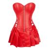 GMDNS Women's Faux Leather Overbust Corset Dress Set with Skirt, Front Zipper, Black/Red view 1