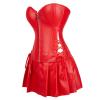 GMDNS Women's Faux Leather Overbust Corset Dress Set with Skirt, Front Zipper, Black/Red view 2