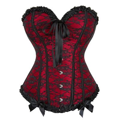 GMDNS Women's Floral Lace Overlay Corset Bustier, Red, Size S