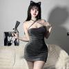 cxbyjyg Sexy Waist-Baring Backless Hip Skirt Shiny Nightclub Uniform Set view 2