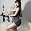 cxbyjyg Sexy Waist-Baring Backless Hip Skirt Shiny Nightclub Uniform Set view 3