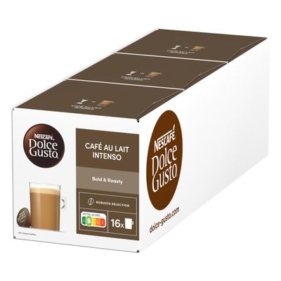NESCAFÉ Dolce Gusto Café au Lait Intenso Coffee Capsules 3-Pack (3 x 16 Servings)