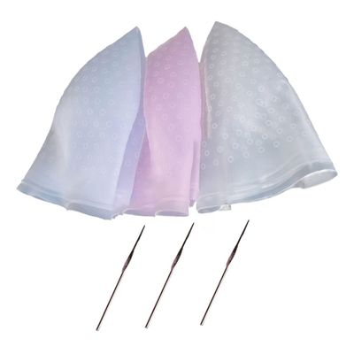 HONMEET Professional Silicone Reusable Highlighting Cap with Elastic Design and Hooks for Salon and Home, White and Blue