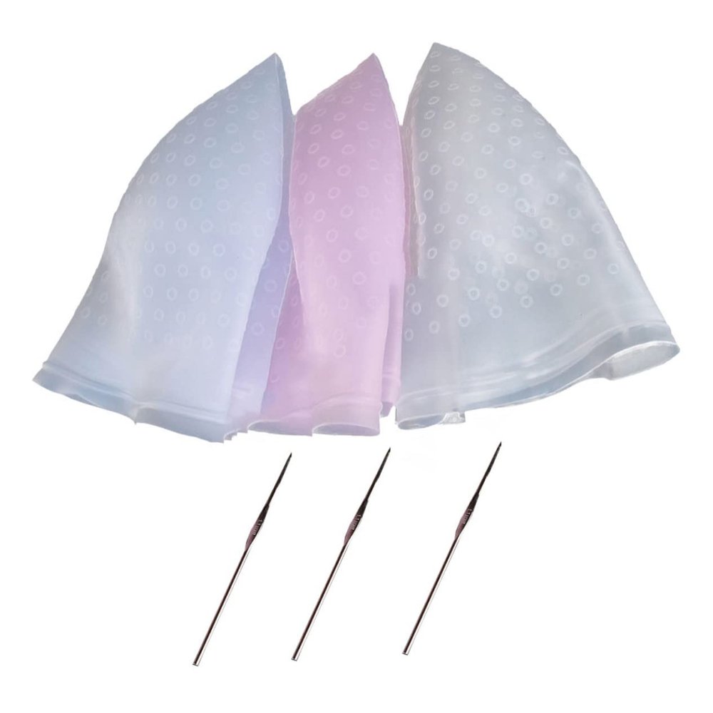 HONMEET Professional Silicone Reusable Highlighting Cap with Elastic Design and Hooks for Salon and Home, White and Blue