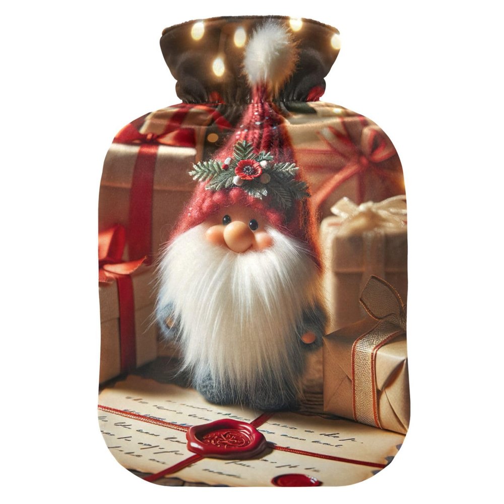 Hot Water Bottle with Christmas Lettering and Soft Cover, 1 L