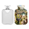 Hot Water Bottle with Playful Dogs and Flowers, Soft Velvet Cover, Foot Warmer, 2 L view 2