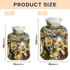Hot Water Bottle with Playful Dogs and Flowers, Soft Velvet Cover, Foot Warmer, 2 L view 3