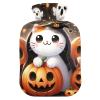 Hot Water Bottle with Cute Cat Design, Soft Cover, 2 L, Black view 1