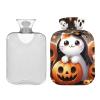 Hot Water Bottle with Cute Cat Design, Soft Cover, 2 L, Black view 2