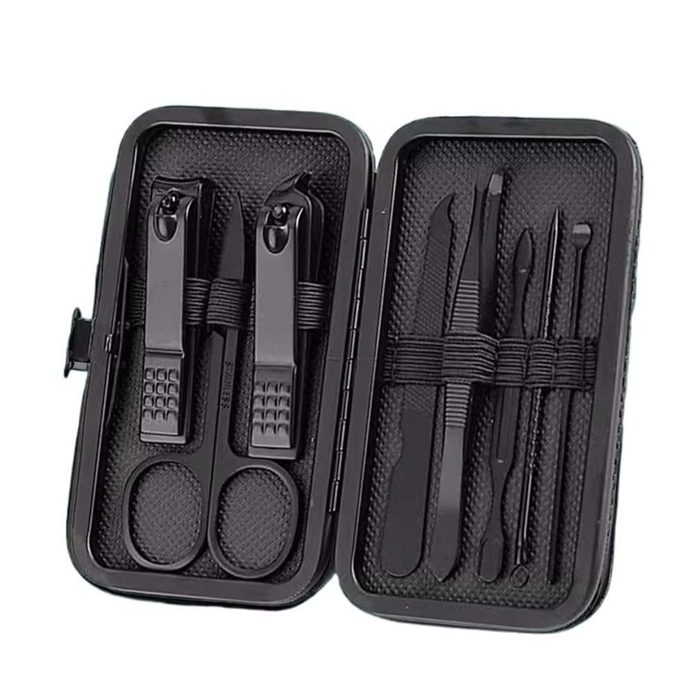 Black Nail Clipper Manicure Set with Case and Pedicure Tools