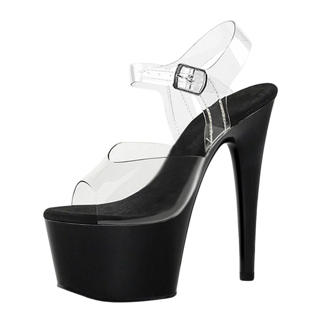 Women's Black Open-Toe Platform Stiletto Sandals, 17 cm Heel, EU 36