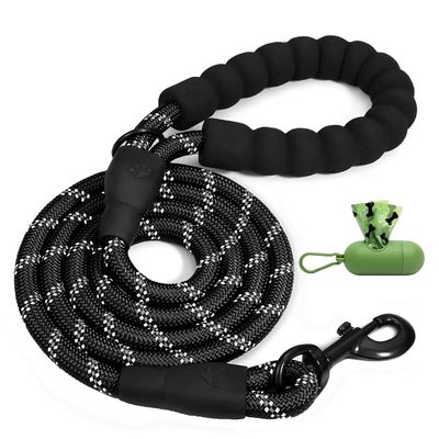 Retractable Dog Leash with Stop, Reflective 150cm Moxon Leash, Soft Padded Grip, 10mm for Medium Dogs (Black, 150cm)
