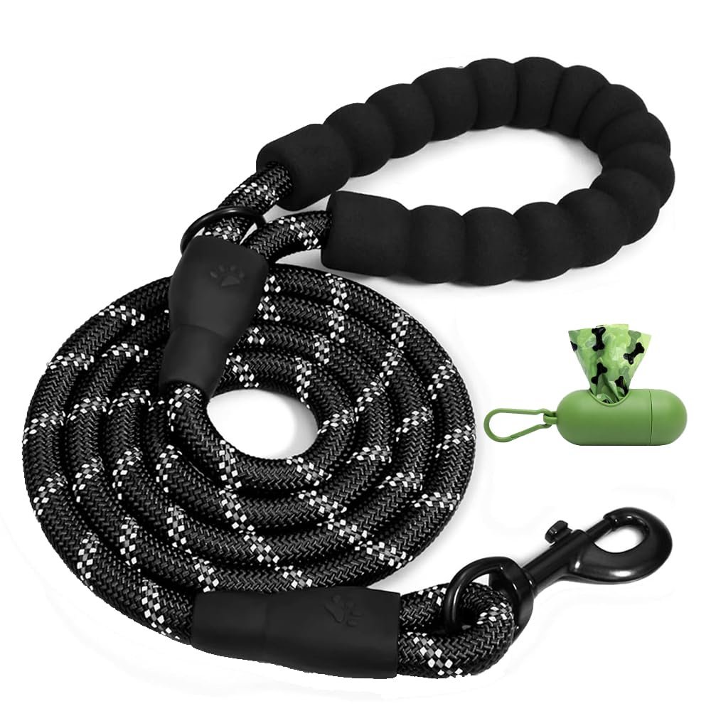 Retractable Dog Leash with Stop, Reflective 150cm Moxon Leash, Soft Padded Grip, 10mm for Medium Dogs (Black, 150cm)