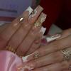 Modern Square Press-On Nails with Rhinestones and 3D Floral Details view 1