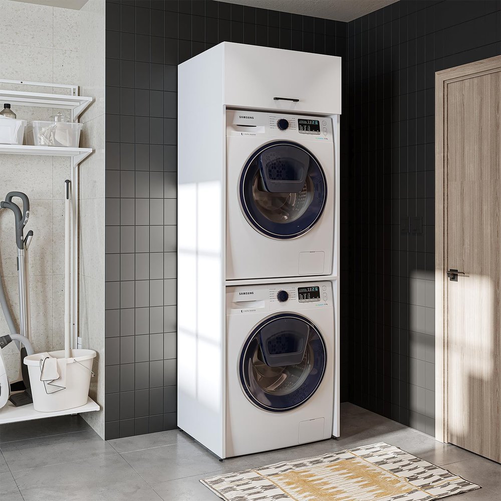 ROOMART Duo Washing Machine Cabinet for Dryer and Washer, White, 176 × 67 × 65 cm (Height: 205 cm)