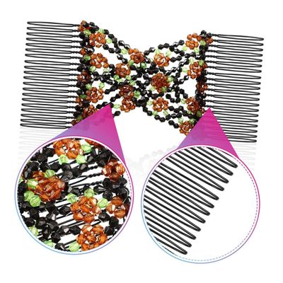 Double Hair Clip with Pearl Embellishment, Stretchable, 4-Pack