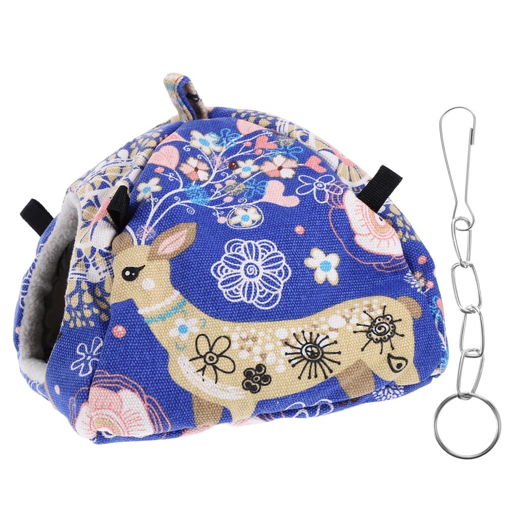 WOONEKY Warm Cotton Hamster Hut, Breathable Hanging Cage Bed for Rats and Ferrets, Blue
