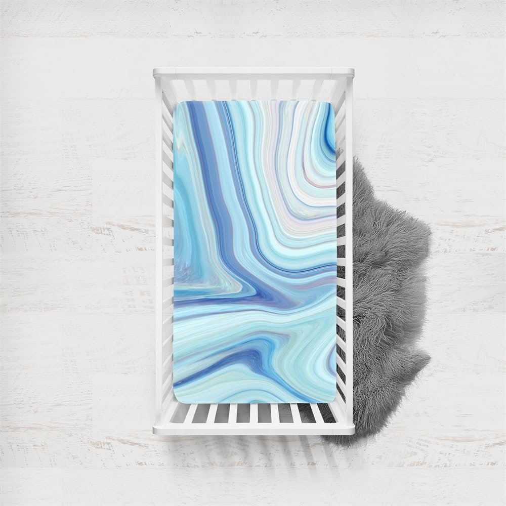 Morbuy Abstract-Style Fitted Crib Sheet, Blue, 140 x 90 cm